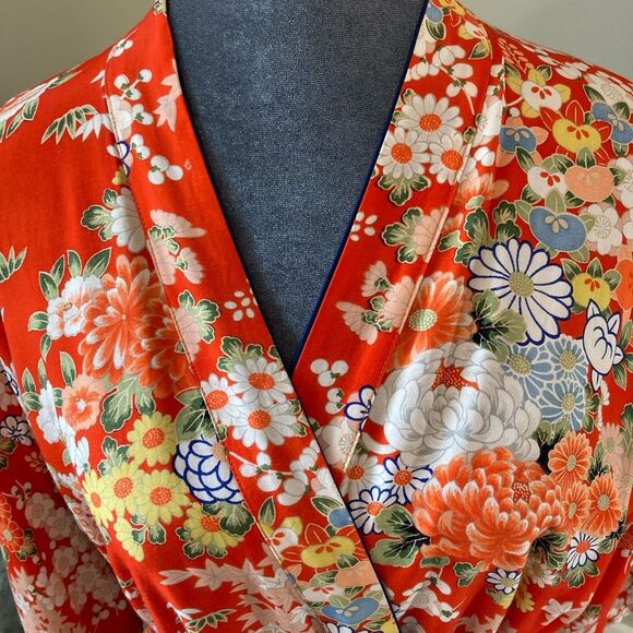 Vintage 50s Arldon Lingerie Red Floral Kimono Made in Japan OS S M L XL - Picture 3 of 8